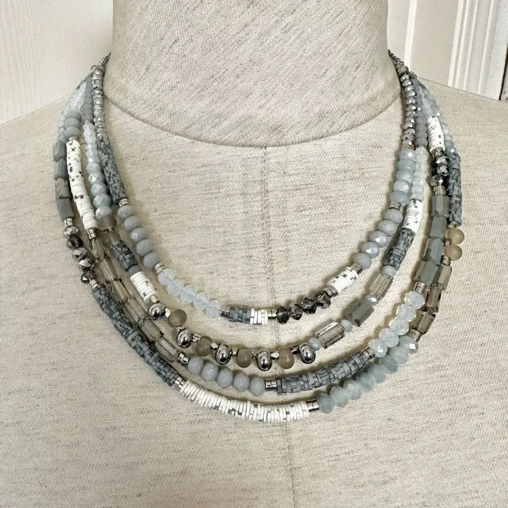 Blue gray and white multi strand necklace